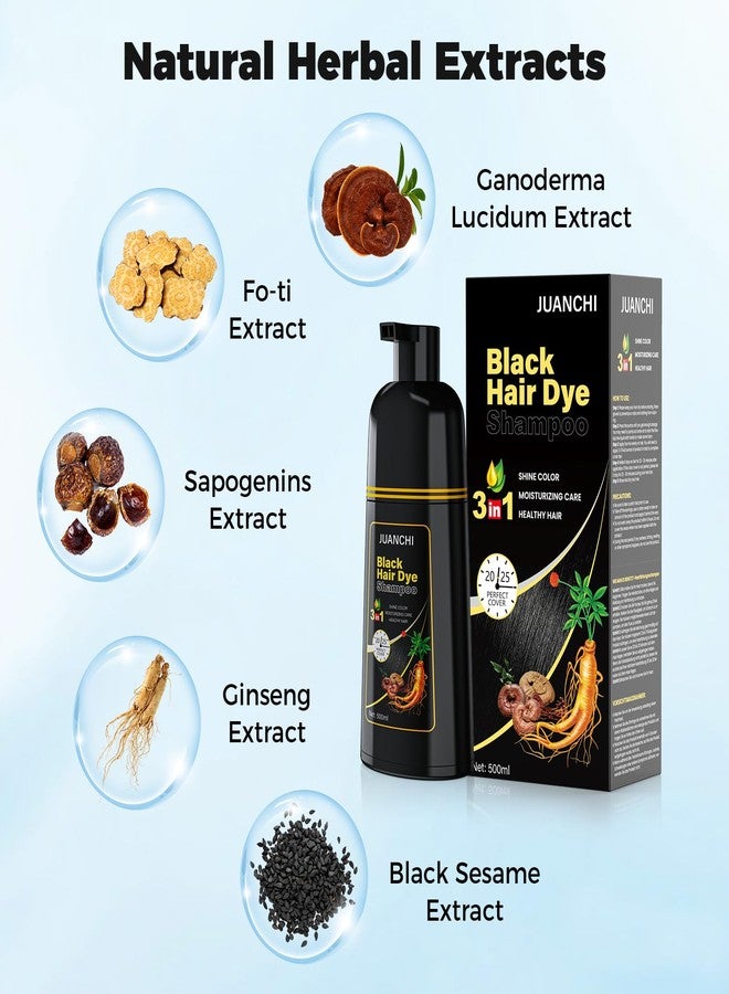 JUANCHI Black Hair Dye Shampoo 3 in1, Black Shampoo Hair Dye for Gray Coverage, Natural Hair Color for Women Men, Herbal Formula, Ammonia-free, Lasts 30 Days, 500ml (16.90 oz) - Image 3